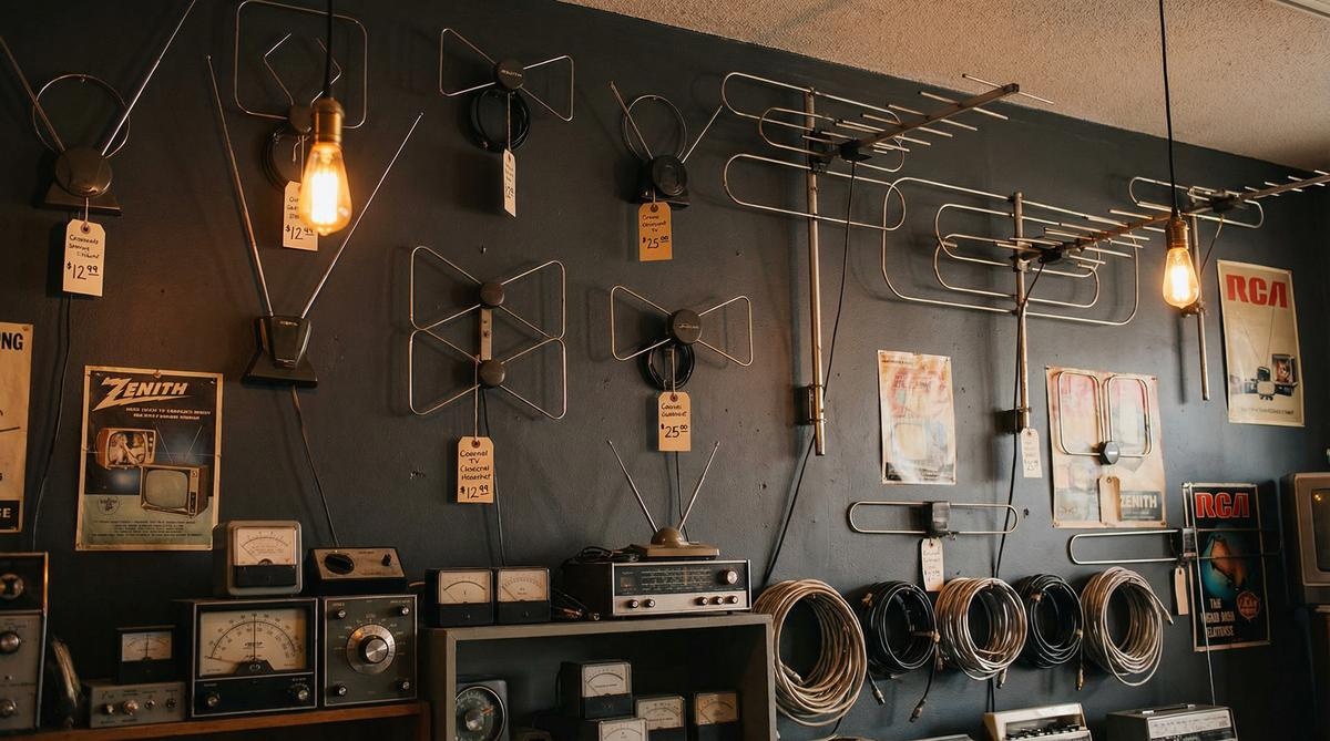 复古天线市场展示各类信号接收设备 - 半岛体育